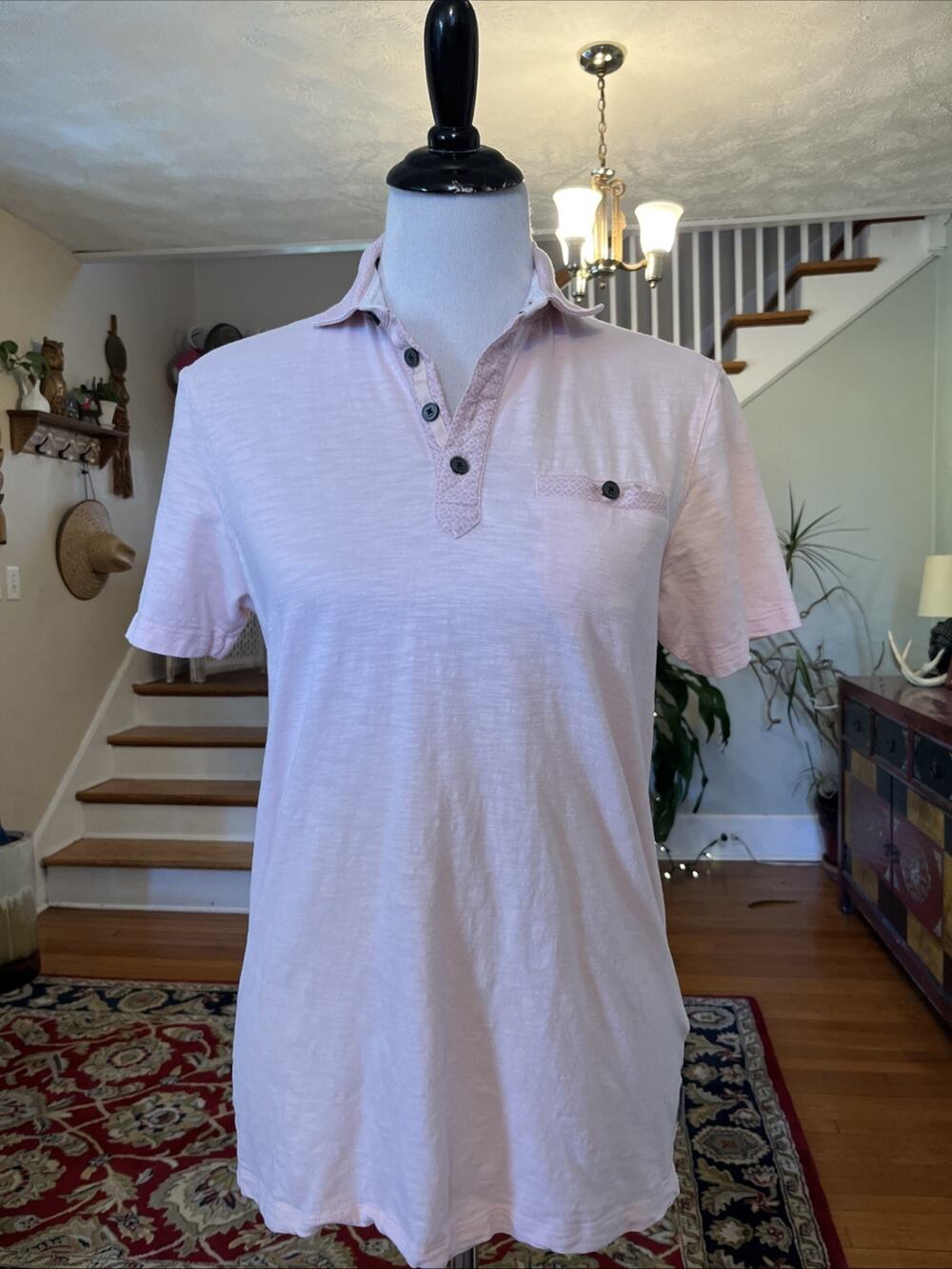 Ted Baker London Size 2 Pattern Short Sleeve Polo Shirt Light Pink Tennis Golf
